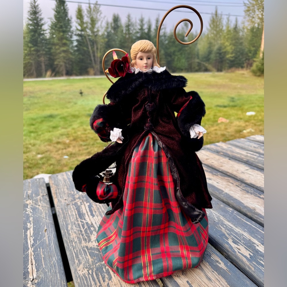 Festive Holiday Doll with Red and Green Plaid Dress